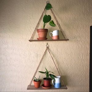 2 x Faux Wood Floating Hanging Twine Shelves